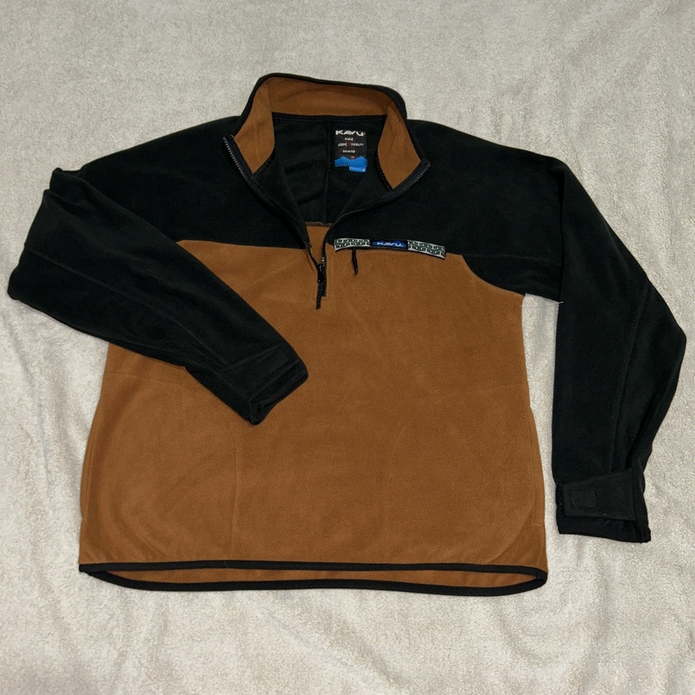 Kavu 1/4th Zipup Fleece Pullover Black/ Brown Men's Large Y2K New Without Tags